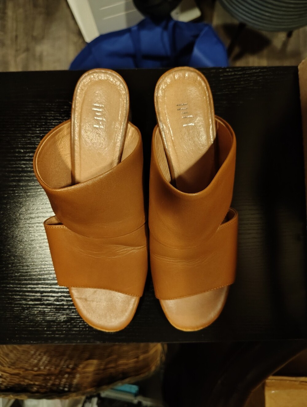 J. Jill Maelynn Cognac Leather Block Heel Mules Peep Toe Slides Women's Size 8